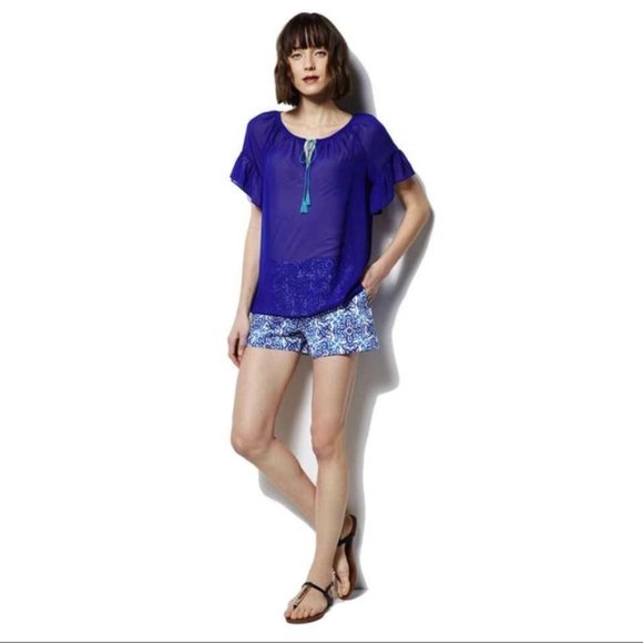 Milly For DesigNation Blue Peasant Blouse - Picture 3 of 7